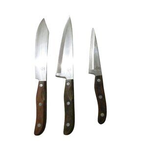 Vtg Chef's Knife Set of 3 Gourmet Kitchen Knives Full Tang Made in  Japan